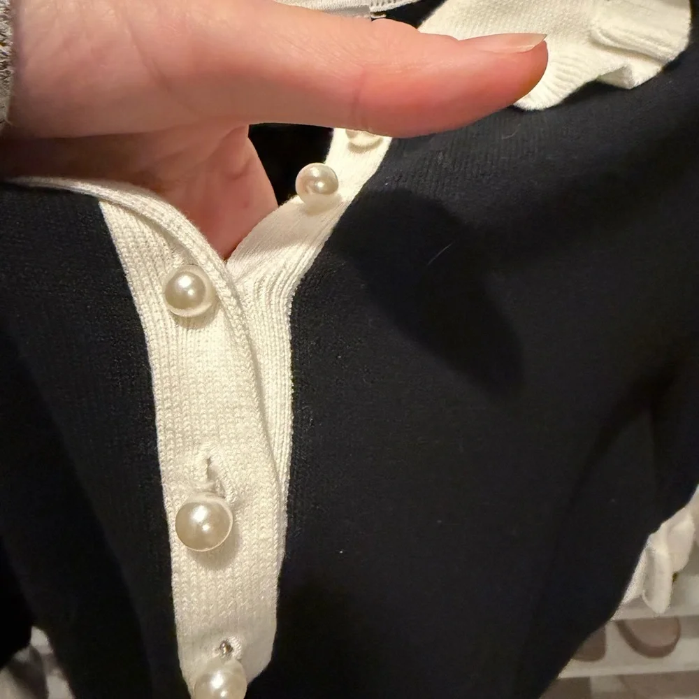 CeCe Black Top with White Ruffle Details - Picture 4 of 6